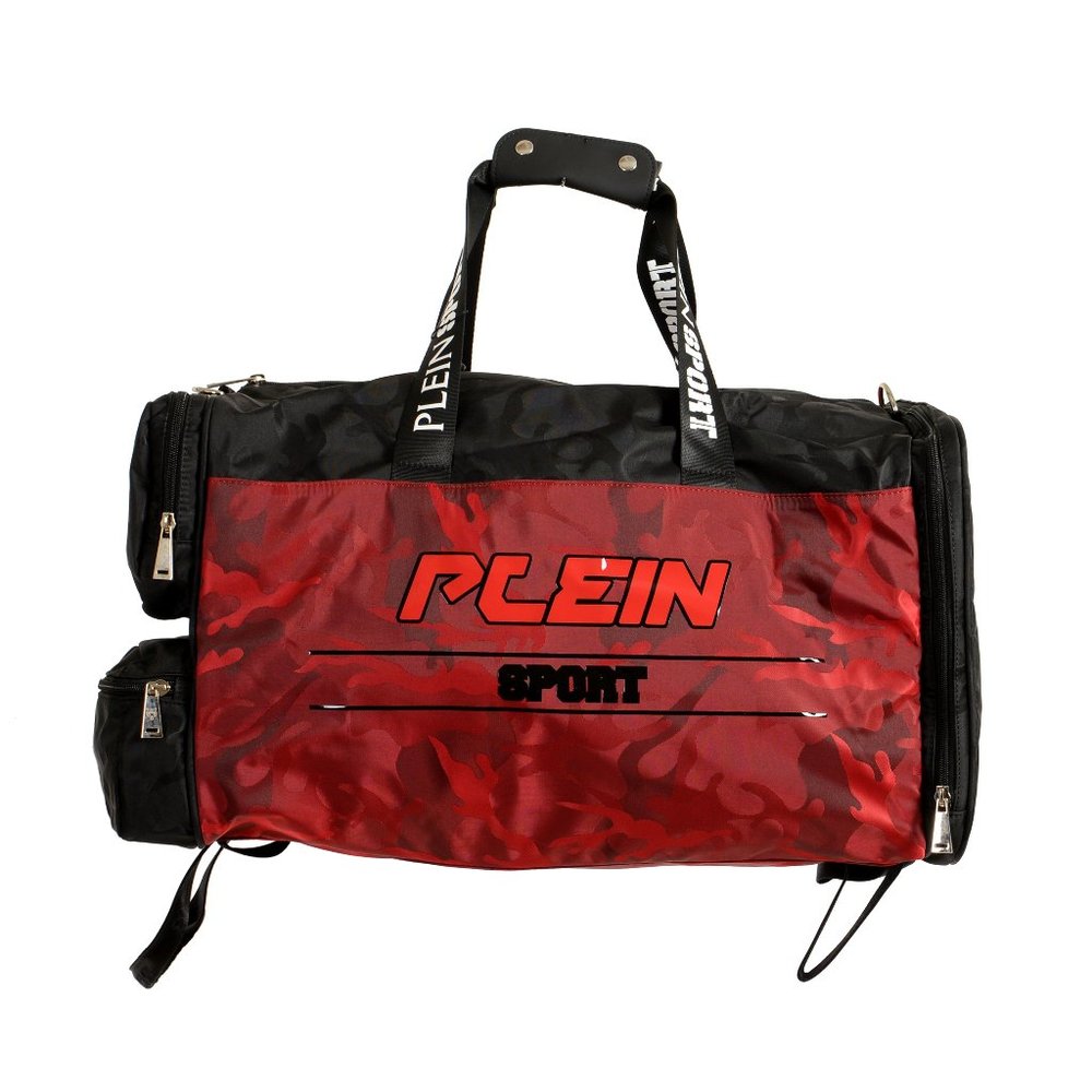 Plein Sport Men's Military Red Logo Print Large Travel Gym Duffle Backpack Bag